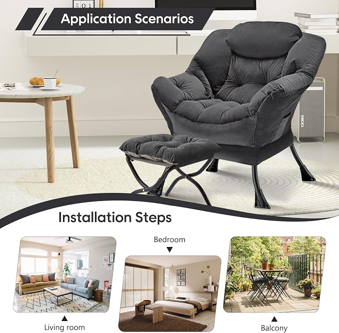 Lazy Chair with Folding Ottoman Modern Large Accent Chair, Contemporary Lounge - Image 5