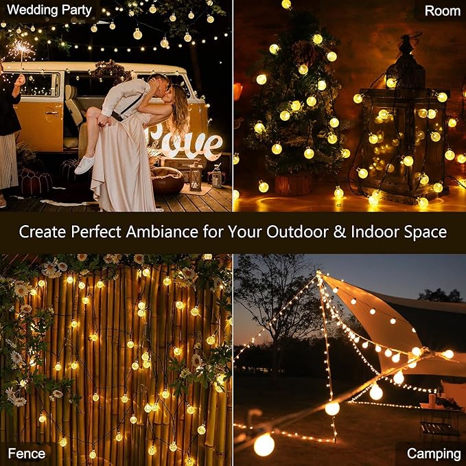 Solar String Lights Outdoor 2 Pack 200 Led 80FT Warm White Crystal Globe Lights - Image 2