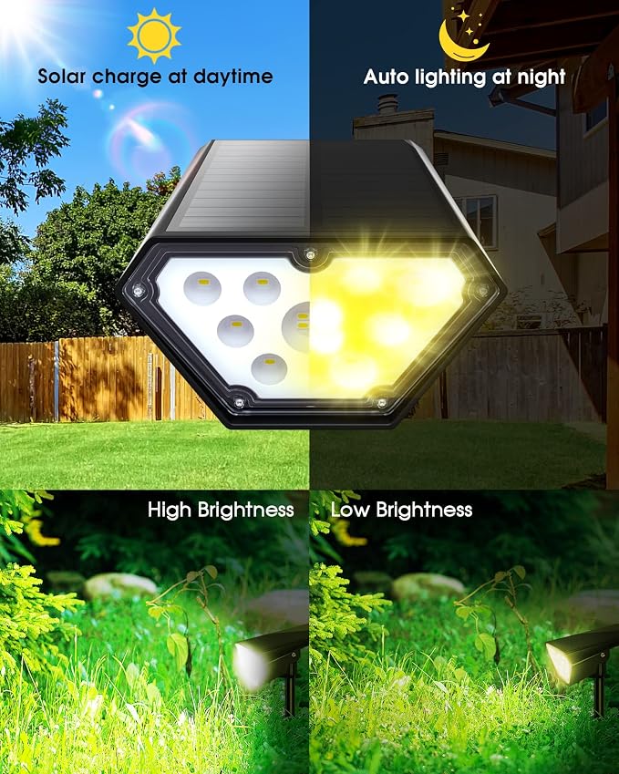 Biling Solar Spot Lights Outdoor, 2-in-1 Solar Landscape Lights 12 LED Bulbs - Image 3