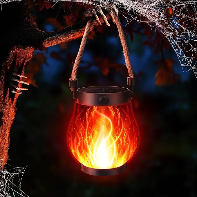 iBaycon 1 Pack Solar Lanterns Lights, Halloween Flickering Flame Garden Lights by iBaycon