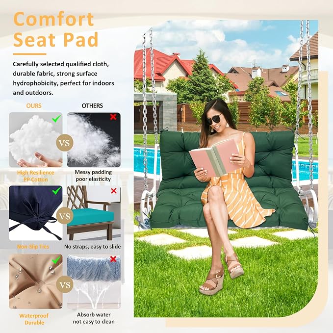 Swing Replacement Cushions for Outdoor: 2-3 Seater Waterproof Porch Bench - Image 5
