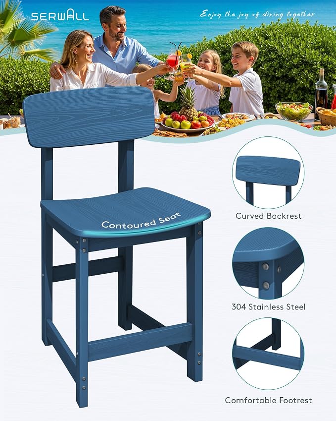 SERWALL 3-Piece Outdoor Counter Height Bar Set, HDPE Patio Bar Table - Image 4