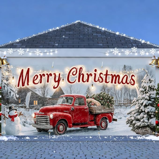 Christmas Garage Door Banner 6x13FT, Merry Christmas Garage Door Cover - Image 2