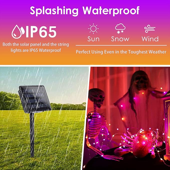 Purple and Orange Halloween Solar String Lights Outdoor, 2 Pack 80FT 200LED - Image 5