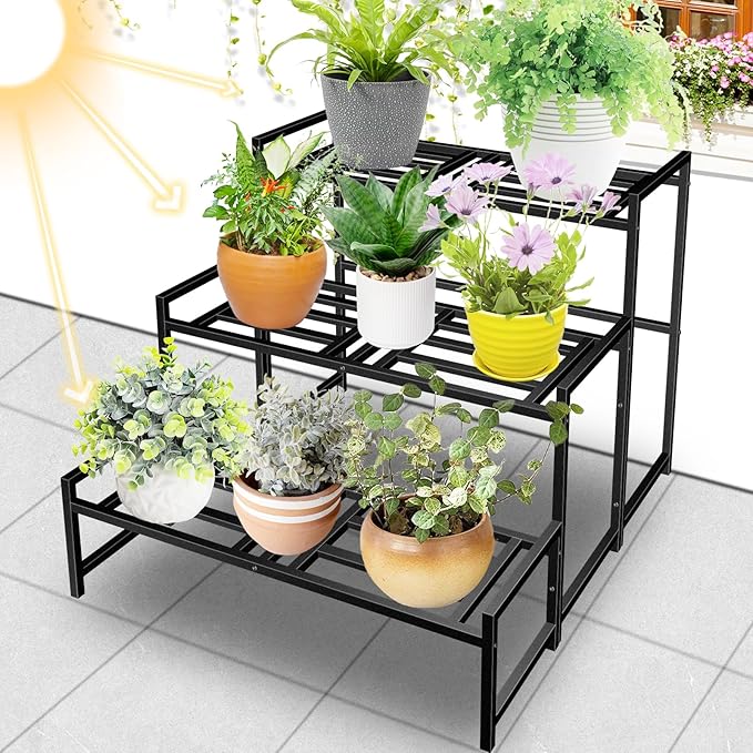 Plant Stand Indoor Outdoor, 3-Tier Wrought Iron Plant Stands, Stackable Metal - Image 2