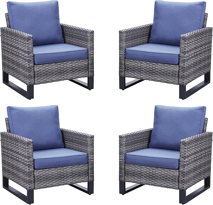 Belord Outdoor Wicker Chair Patio Chairs Set of 4, All Weather Rattan Club by Belord