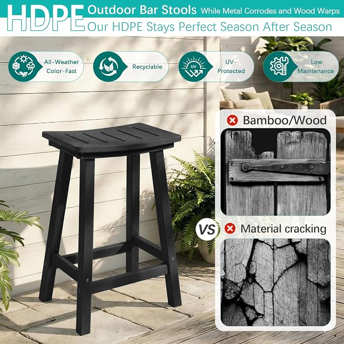 Outdoor Bar Stools Set of 6, 24 Inch All-Weather HDPE Counter Height Chairs - Image 4
