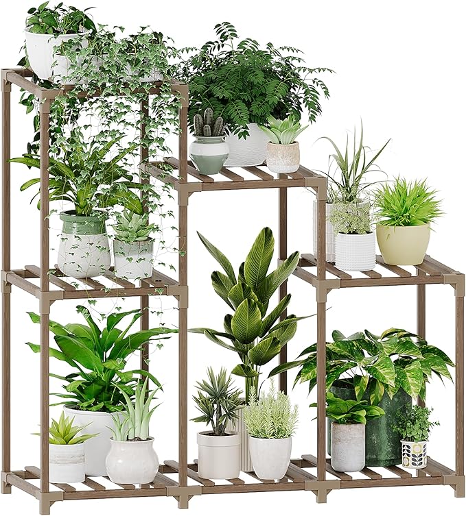Bamworld Plant Stand Indoor Wood Plant Shelf Outdoor Tiered Plant Rack by Bamworld