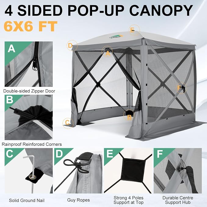 COBIZI 6x6 FT Pop up Gazebo Tent, Waterproof Instant Screen - Image 5