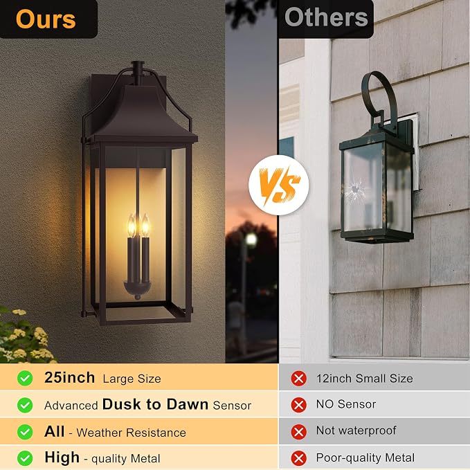 - Dusk to Dawn Outdoor Wall Light, Large Size Waterproof Patio - Image 4