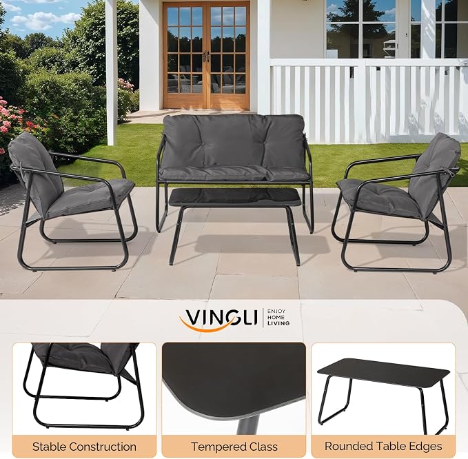 VINGLI 4 Piece Patio Conversation Set, Outdoor Furniture Set - Image 2