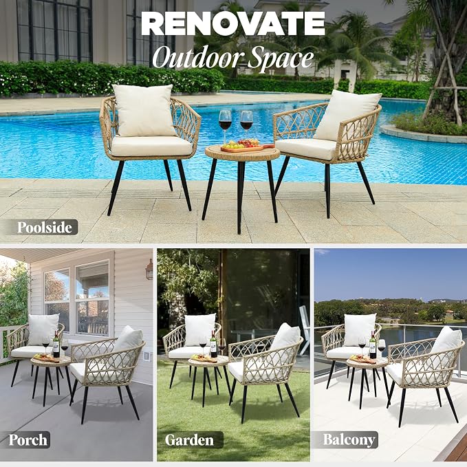 Idzo Heavy Duty 500lbs Weight Capacity Wicker Bistro Table and Chairs Set of 2 - Image 7