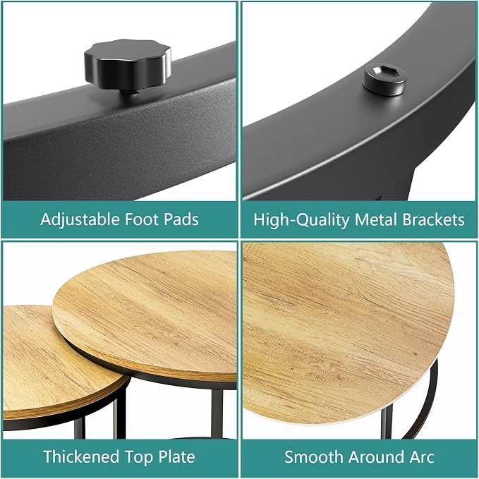 Smuxee Nesting Coffee Table Set of 2, 23.6" Round Coffee Table Brown Wood - Image 4