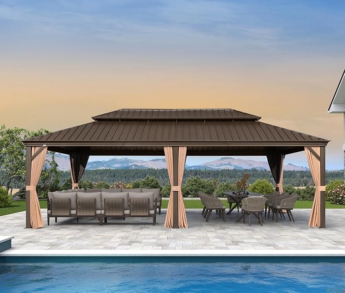 PURPLE LEAF 14' X 24' Outdoor Hardtop Gazebo Patio Wide Aluminum Frame by PURPLELEAF