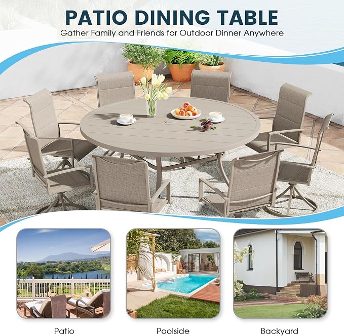 Patio Dining Table for 8-10, Round Metal Outdoor Table - Image 6