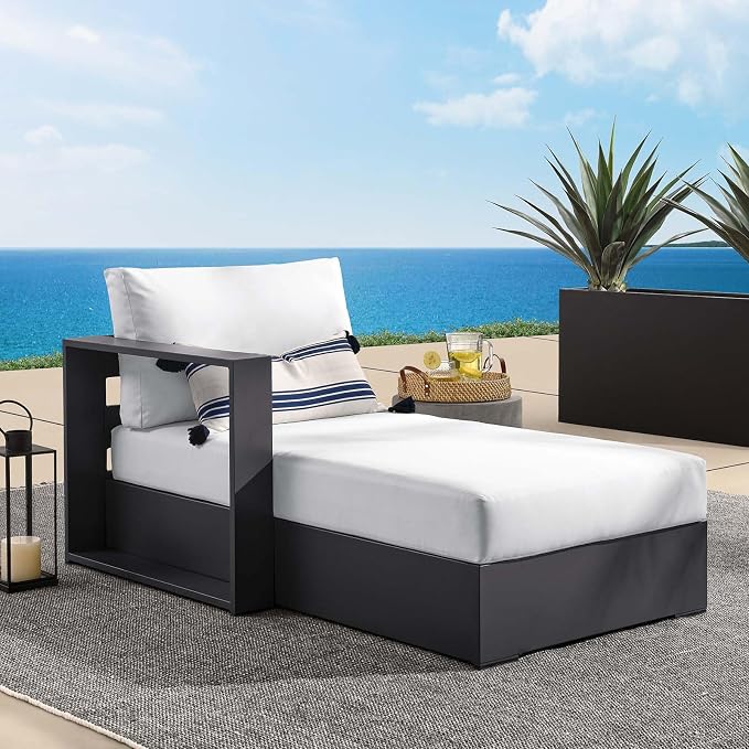 Modway Tahoe Aluminum Outdoor Chaise Lounge in Gray White by Modway