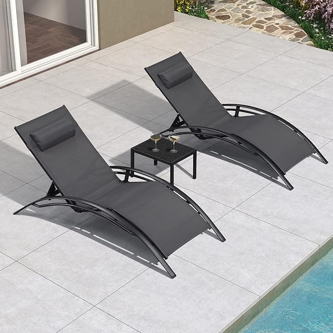 PURPLE LEAF Patio Oversized Chaise Lounge Chair Set by PURPLELEAF