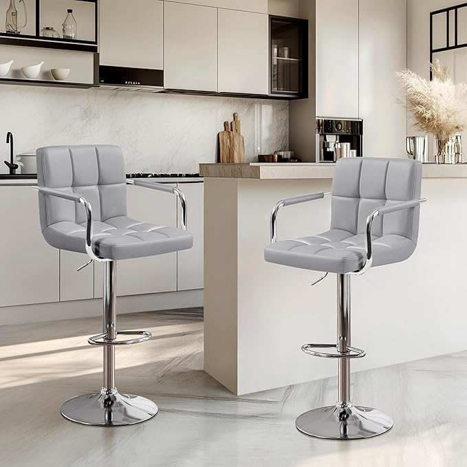 Yaheetech Bar Stools Set of 3, PU Leather Adjustable Barstools - Image 2