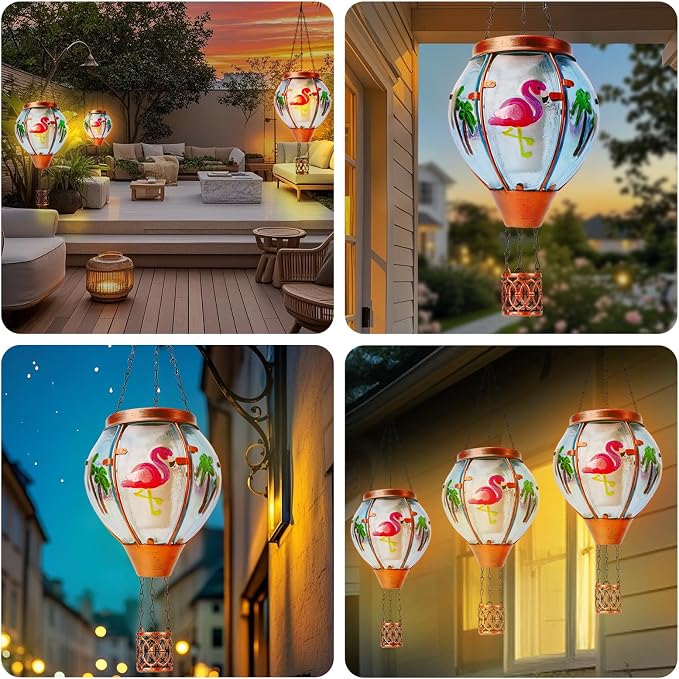Flamingo Solar Hot Air Balloon Lantern, Outdoor Decor - Image 3