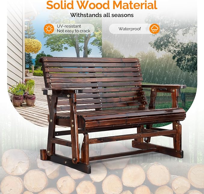 VINGLI Outdoor Glider Wood Patio Chair - Image 4