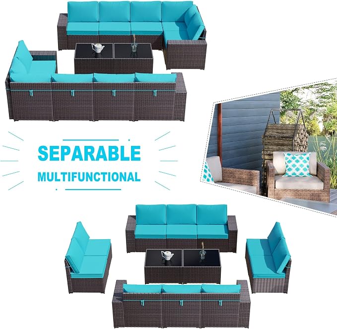 Kullavik 12 Pieces Outdoor Patio Furniture Set PE Wicker Rattan Sectional Sofa - Image 7