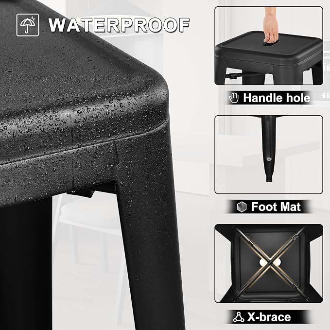 Elevon 30 Inches Metal Bar Stools, High Backless Stools, Indoor Outdoor - Image 4