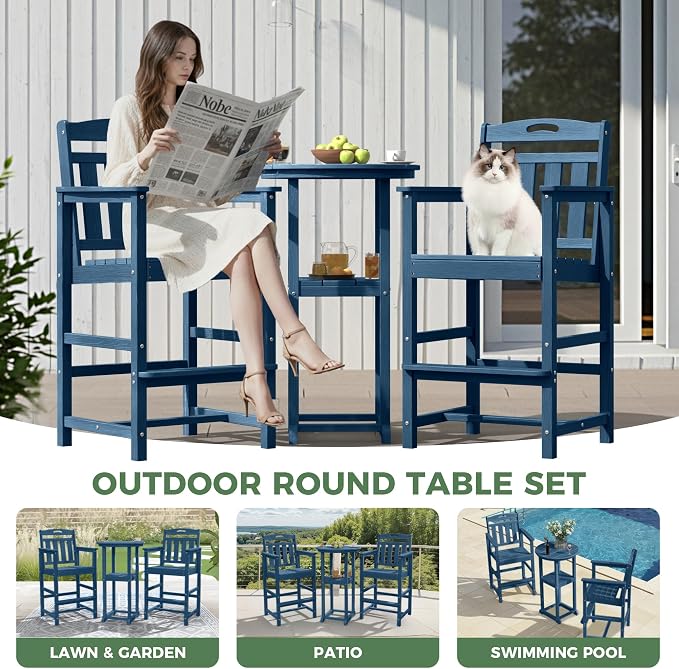 Outdoor Bistro Bar Set, Patio High Top Table and Bar Height Tall Adirondack - Image 7