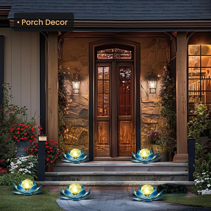 GIGALUMI Solar Light Outdoor Garden Decor, Lotus Flower Light Crackle Globe - Image 8