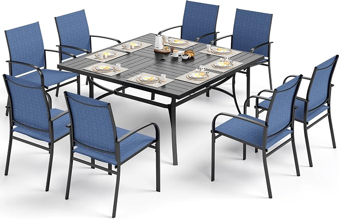 Patio Dining Set for 8, 8 x Stable Dining Chairs, Outdoor Table and Chairs Set - Image 7