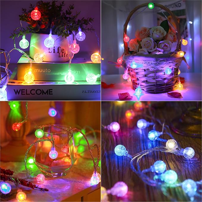 Metaku RGB Globe String Lights Fairy Lights Battery Operated 26ft 60LED String - Image 4