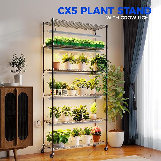 Barrina CX6 Plant Stand with Grow Lights, 3FT T8 30W Full Spectrum Yellow LED - Image 3