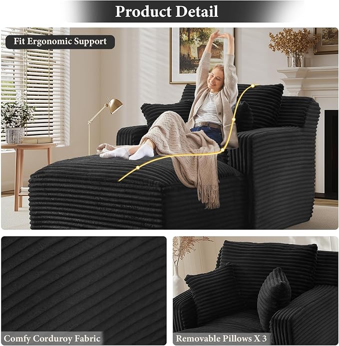 65.4" Chaise Lounge Chair Indoor, Oversized Boneless Chaise Lounge Comfy - Image 5