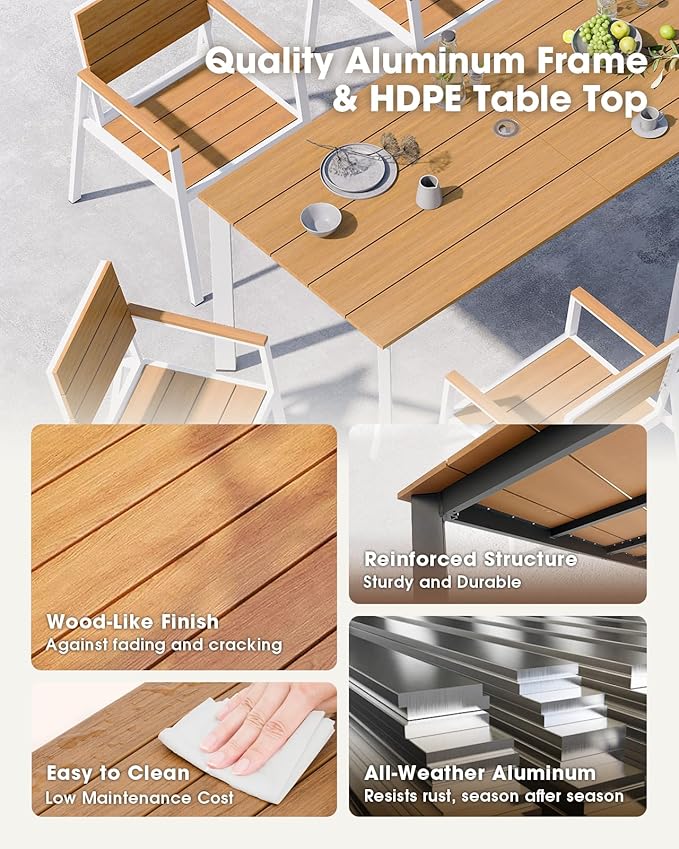 Outdoor Patio Dining Set, Aluminum & HDPS 5 Piece Outdoor Table and Chairs Set - Image 5
