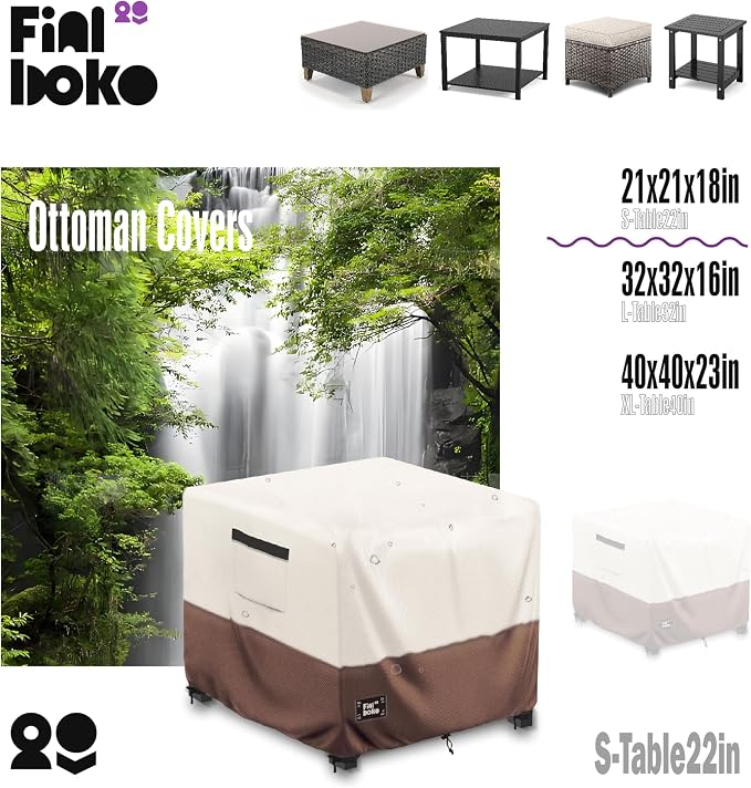 Patio Ottoman Cover, 100% Waterproof 600D Heavy Duty Outdoor Table Cover - Image 3