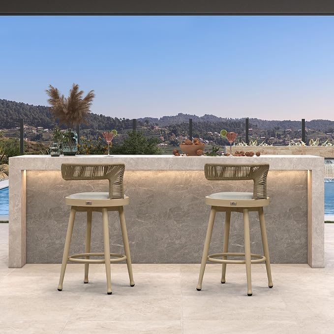 PURPLE LEAF Outdoor Swivel Counter Height Bar Stools Set of 2 Metal Modern - Image 3