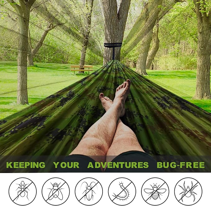 Camping Hammock with Net, Travel Portable Lightweight Hammocks with Tree Straps - Image 2
