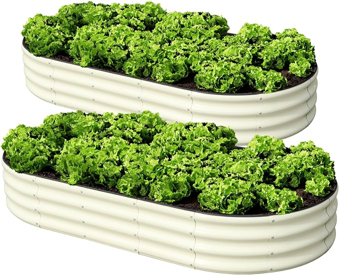 SnugNiture 2 Pcs 6x3x1ft Raised Garden Bed Kit, Outdoor Oval Metal Garden by snugniture