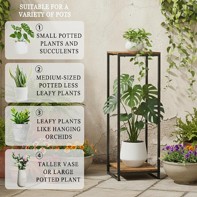 34" Tall Plant Stand Indoor, 2-Tier Modern Plant Shelf, Corner Flower Pot - Image 4
