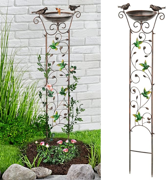 LEWIS&WAYNE Garden Trellis Bird Bath Outdoor, 40 Inch Antique Iron Garden Plant by LEWIS%26WAYNE