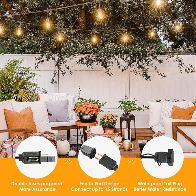 Mlambert 96FT LED Outdoor String Lights, Dimmable Waterproof Patio Lights - Image 5