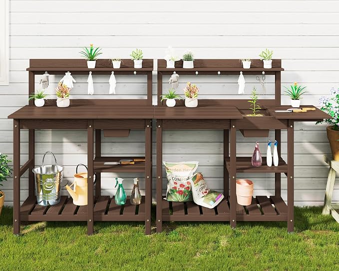 SERWALL Outdoor Potting Bench 2-Piece Set, Rot-Resistant HDPE Potting Table by SERWALL