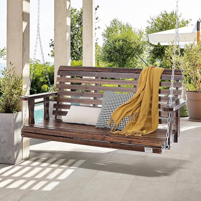 VEVOR Outdoor Wooden Porch Swing, 880lbs 4.5FT Heavy Duty Haning Porch Swings - Image 8
