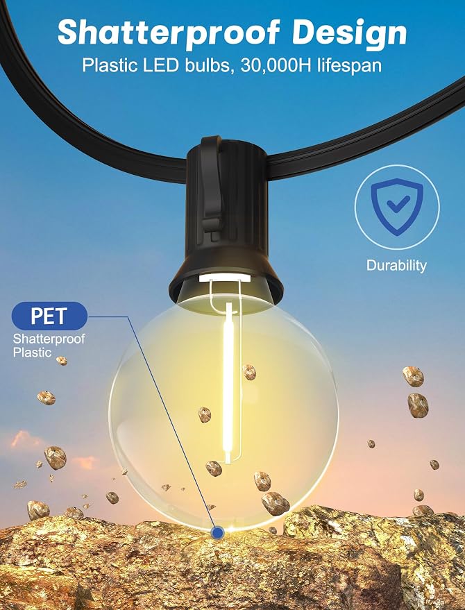 SUNSGNE Outdoor String Lights, 50FT Outdoor Globe Light - Image 4
