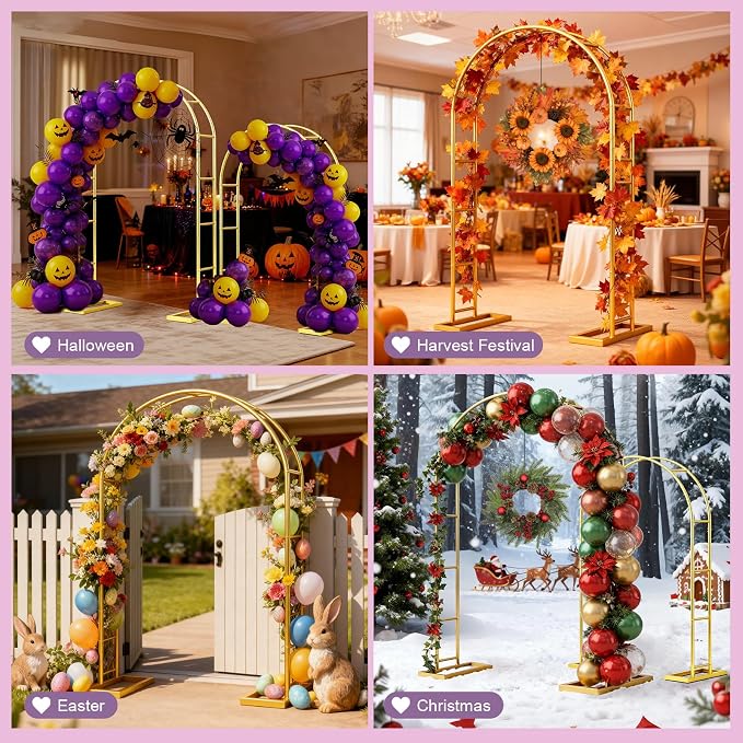 Metal Garden Arch Trellis Arbor Set of 2, 7.2FT+6.6FT Wedding Arch Stand - Image 3