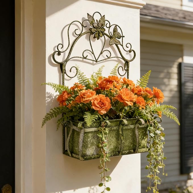 Rustic Metal Wall Planter Vintage Wall Mounted Flower Pot Farmhouse Distressed by Unknown