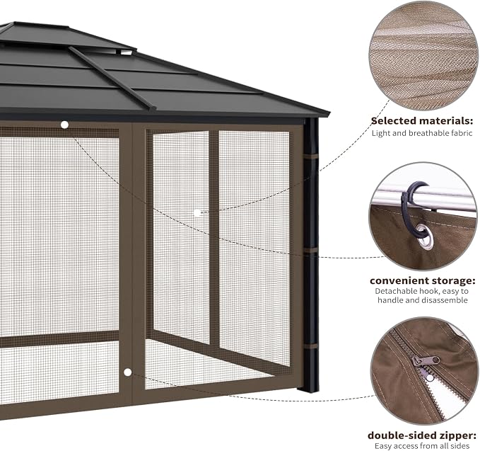 Gazebo Replacement Mosquito Netting Outdoor Universal Gazebo Canopy 4-Panels - Image 4