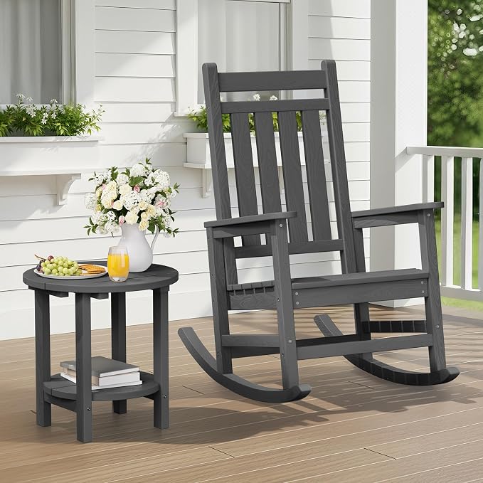 SERWALL Round Outdoor Side Table, HDPE Small Adirondack End Table, 2-Tier Patio - Image 2