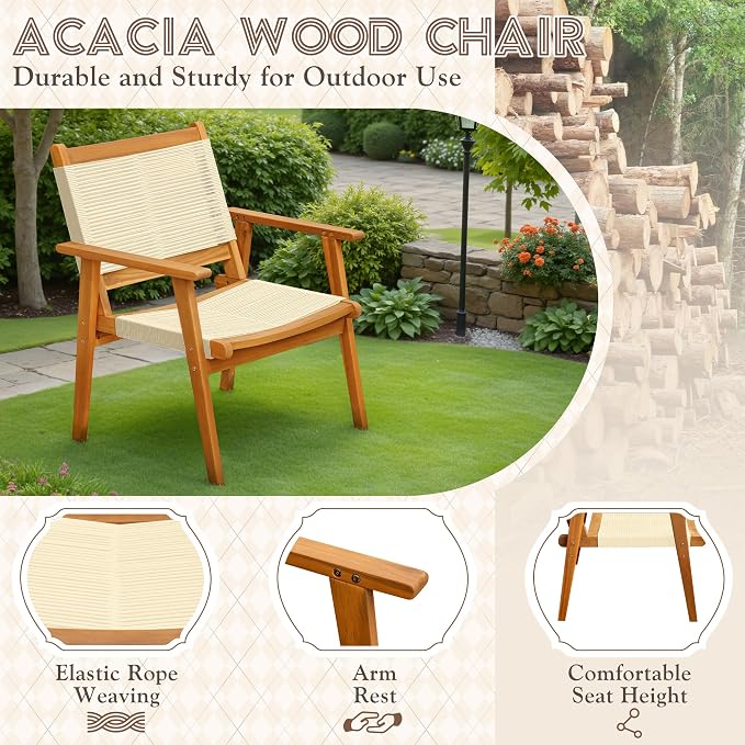 Devoko 4 Pieces Acacia Wood Patio Conversation Sets, Patio Furniture Set - Image 5