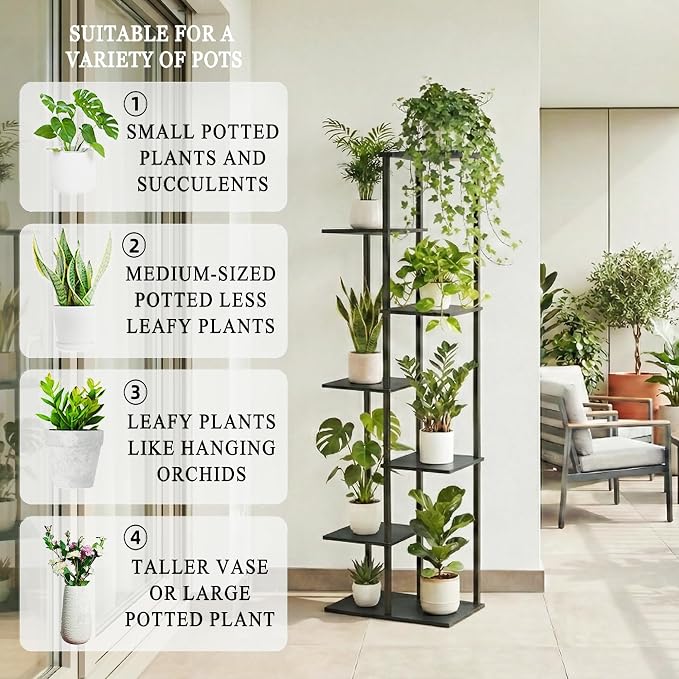 Plant Stand Indoor 7 Tier 8 Potted Metal Wood Plant Shelf - Image 5