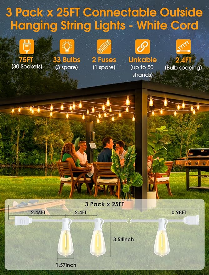 75FT Outdoor String Lights, Patio Lights - Image 2